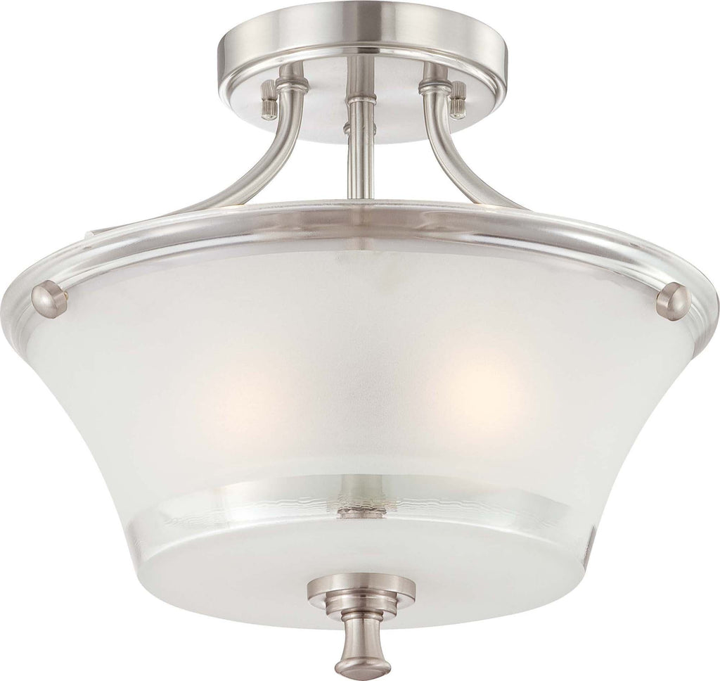Nuvo Patrone - 2 Light Semi Flush Fixture w/ Clear & Frosted Glass