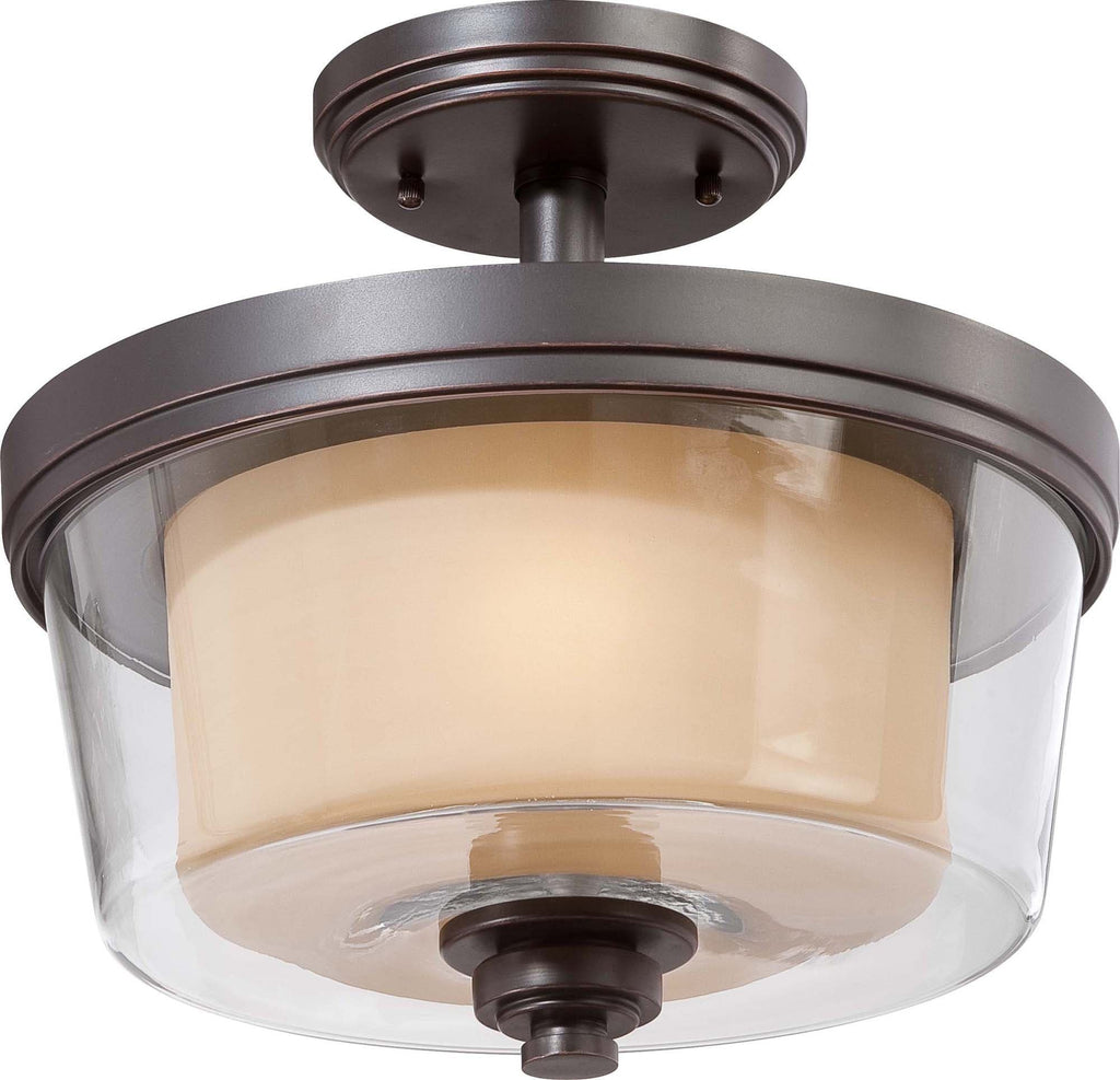 Nuvo Decker - 2 Light Semi Flush Fixture w/ Clear & Cream Glass