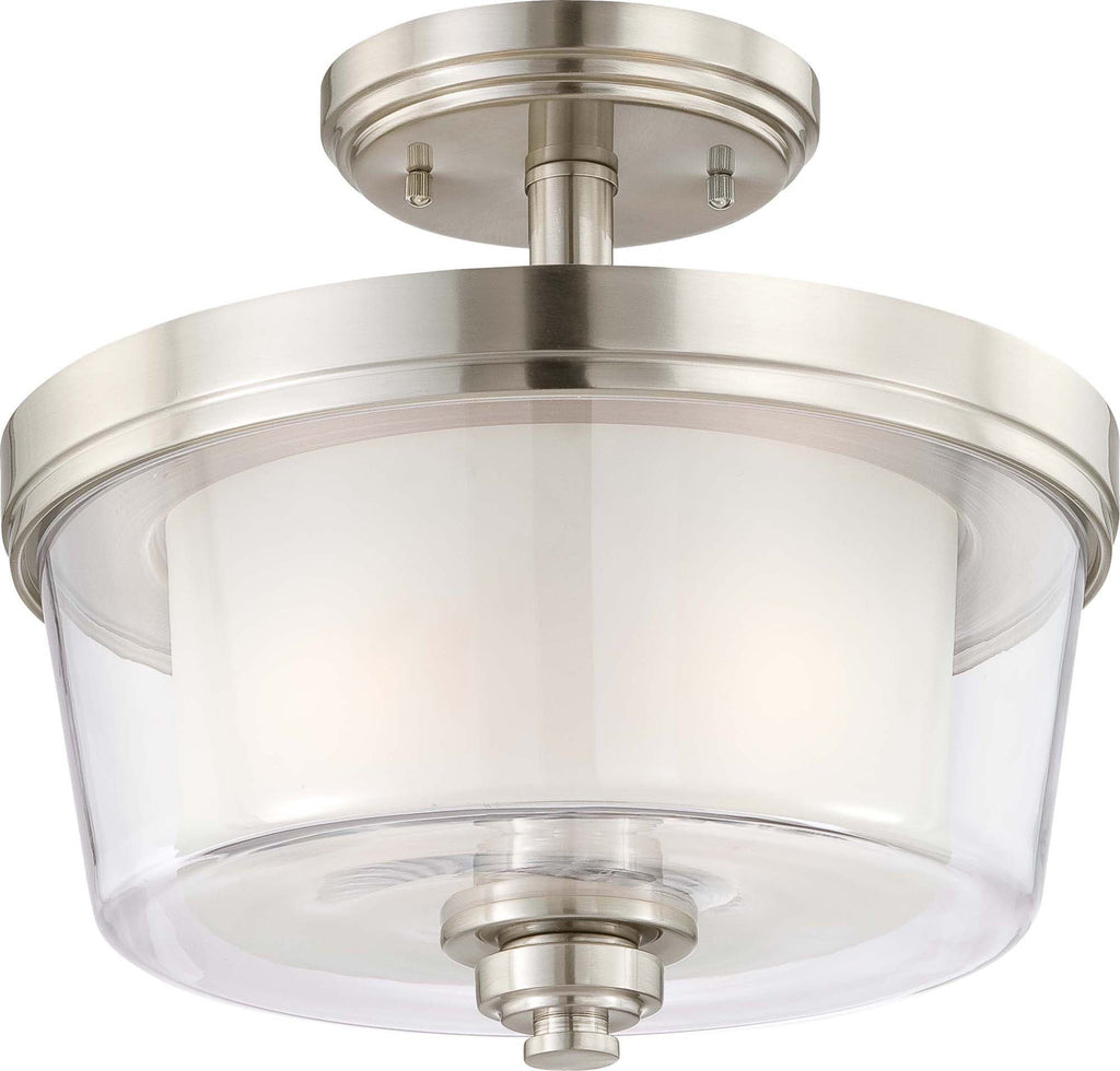 Nuvo Decker - 2 Light Semi Flush Fixture w/ Clear & Frosted Glass