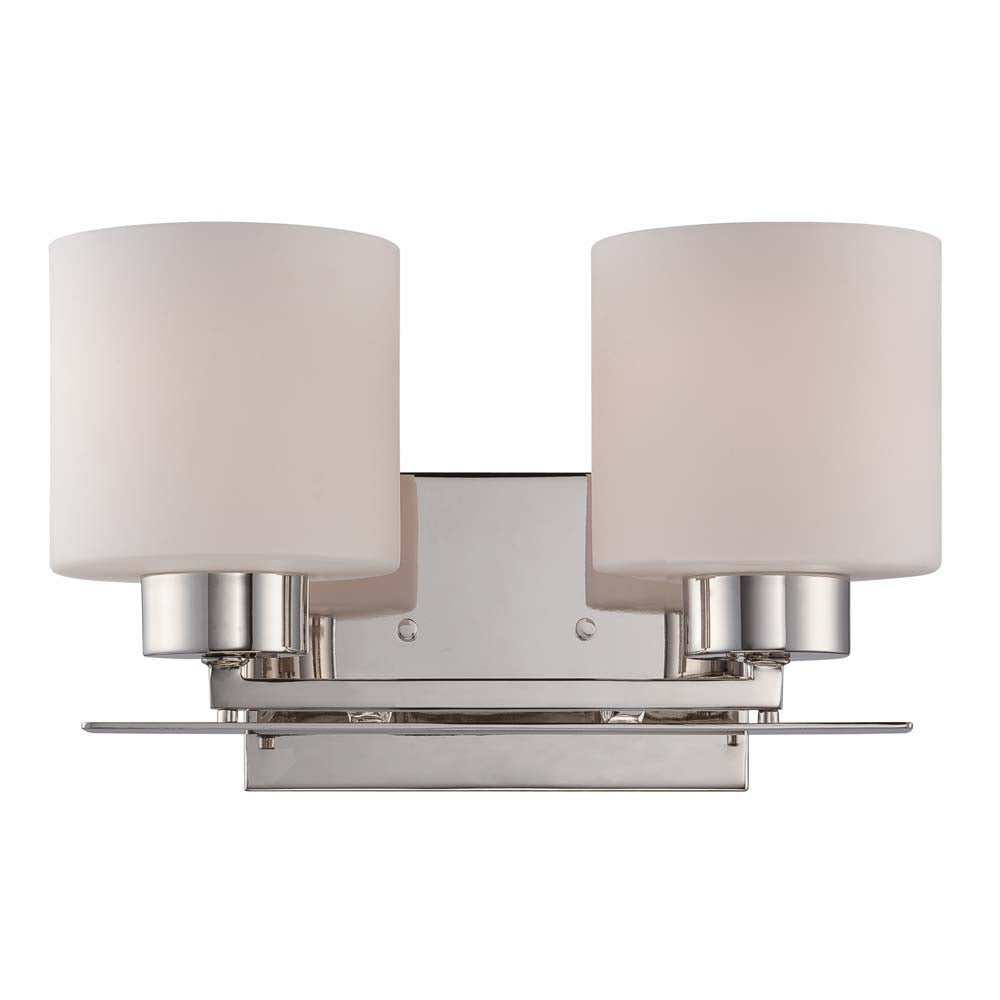 Nuvo Parallel 2-Light Vanity Fixture w/ Etched Opal Glass in Polished Nickel