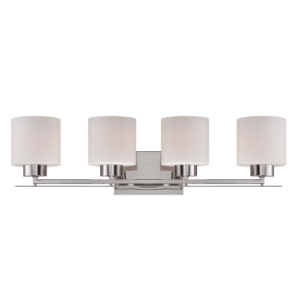 Nuvo Parallel 4-Light Vanity Fixture w/ Etched Opal Glass in Polished Nickel