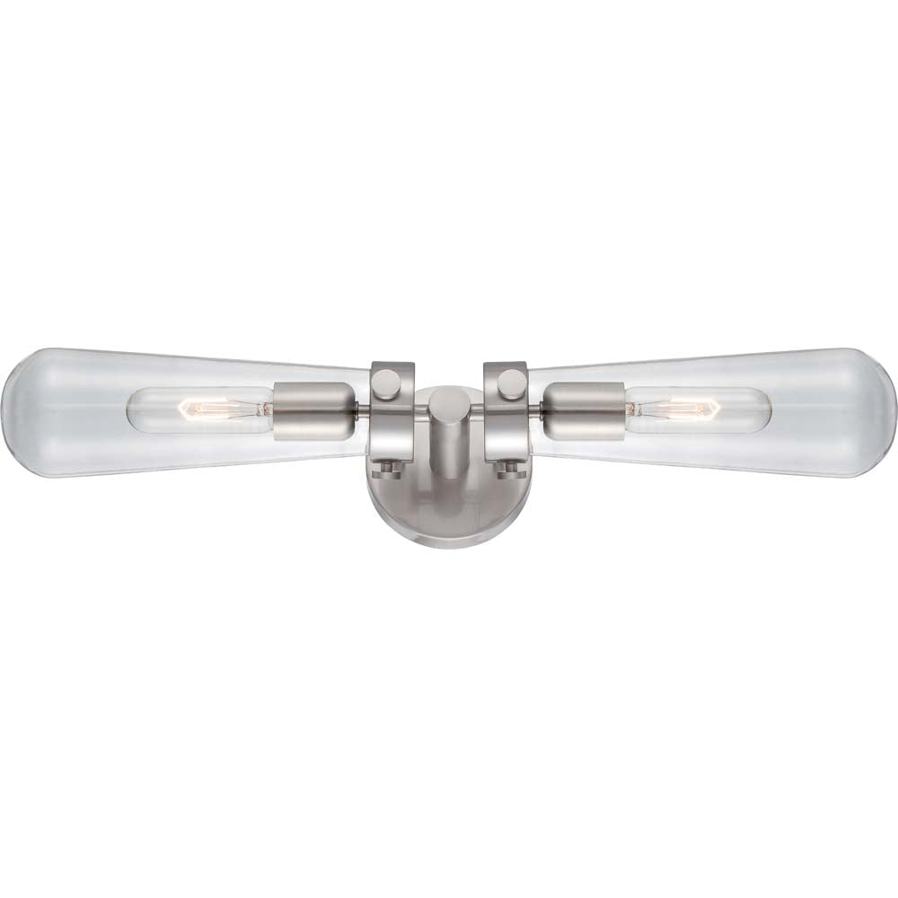 Nuvo Beaker 2-Light Wall Sconce w/ Clear Glass in Brushed Nickel Finish