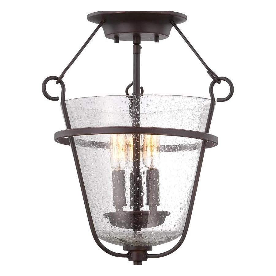 Latham - 3 Light Semi Flush w/ Clear Seeded Glass - Lamps Included