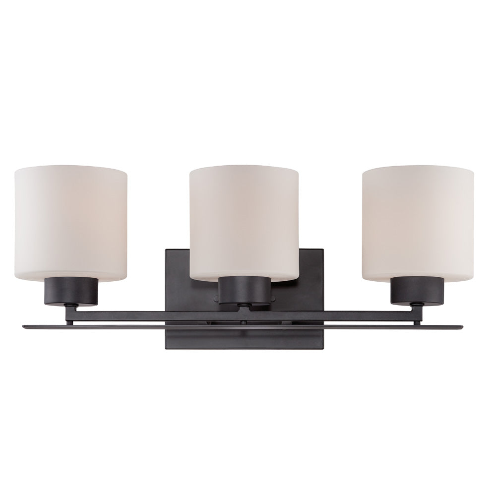 Nuvo Parallel 3-Light Vanity Fixture w/ Etched Opal Glass in Aged Bronze Finish