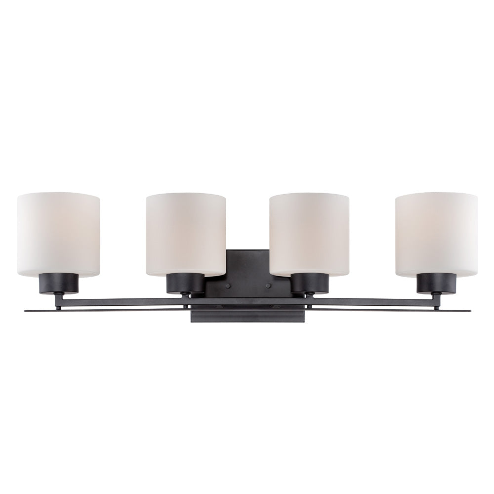 Nuvo Parallel 4-Light Vanity Fixture w/ Etched Opal Glass in Aged Bronze Finish