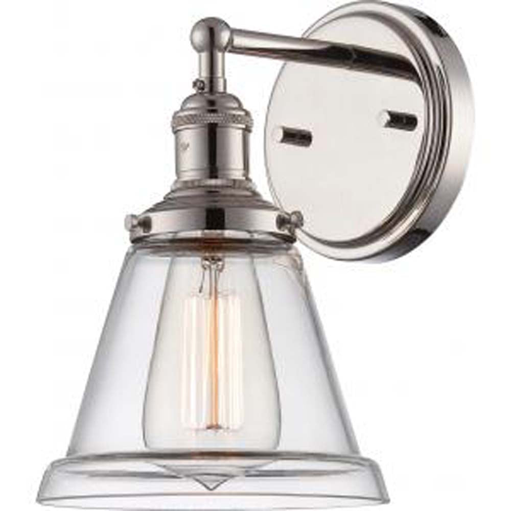 Nuvo Vintage 1-Light 6.5" Wall Sconce Fixture w/ Clear Glass in Polished Nickel