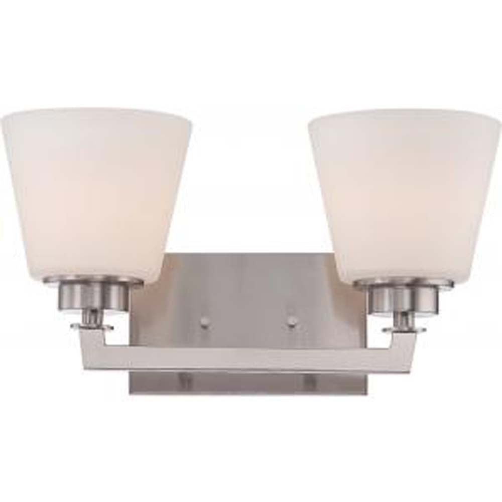 Nuvo Mobili 2-Light Vanity Fixture w/ Satin White Glass in Brushed Nickel Finish