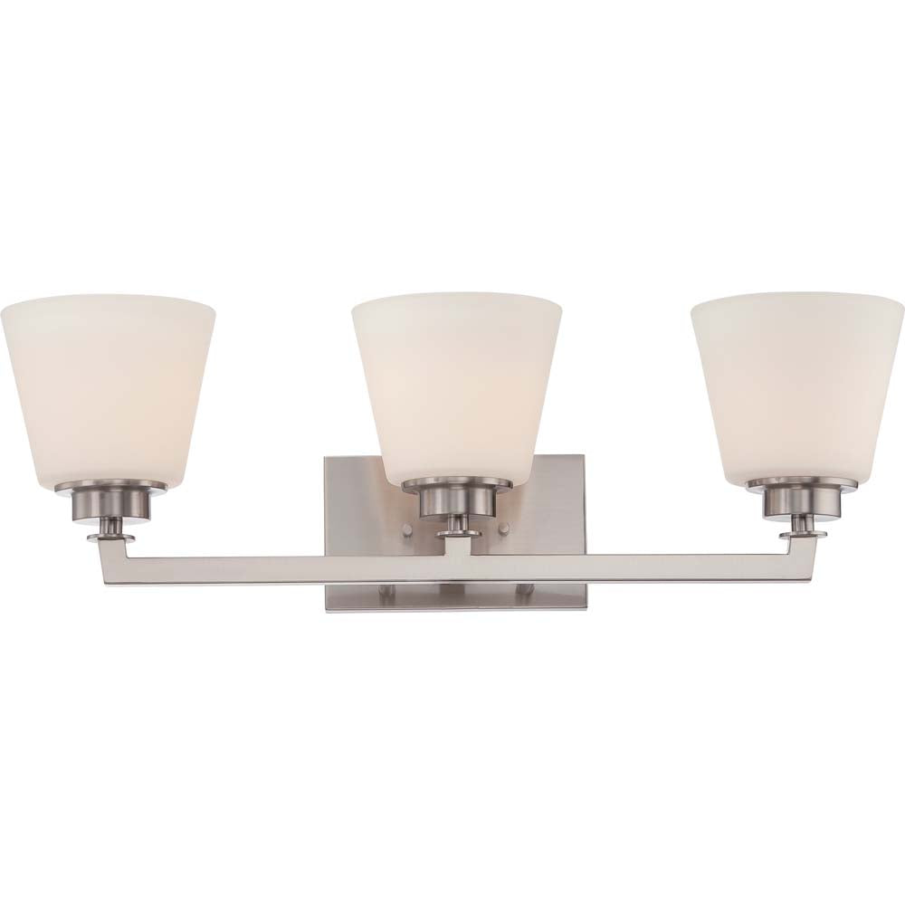 Nuvo Mobili 3-Light Vanity Fixture w/ Satin White Glass in Brushed Nickel Finish
