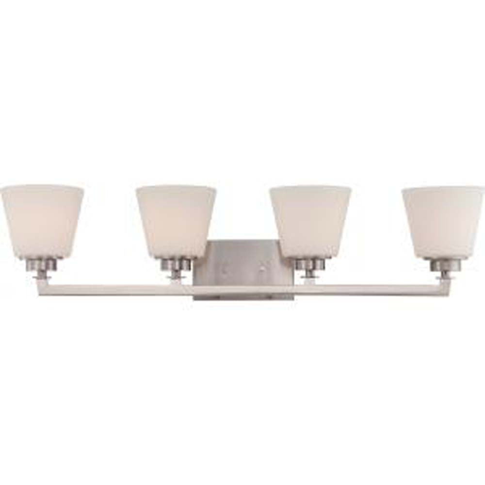 Nuvo Mobili 4-Light Vanity Fixture w/ Satin White Glass in Brushed Nickel Finish