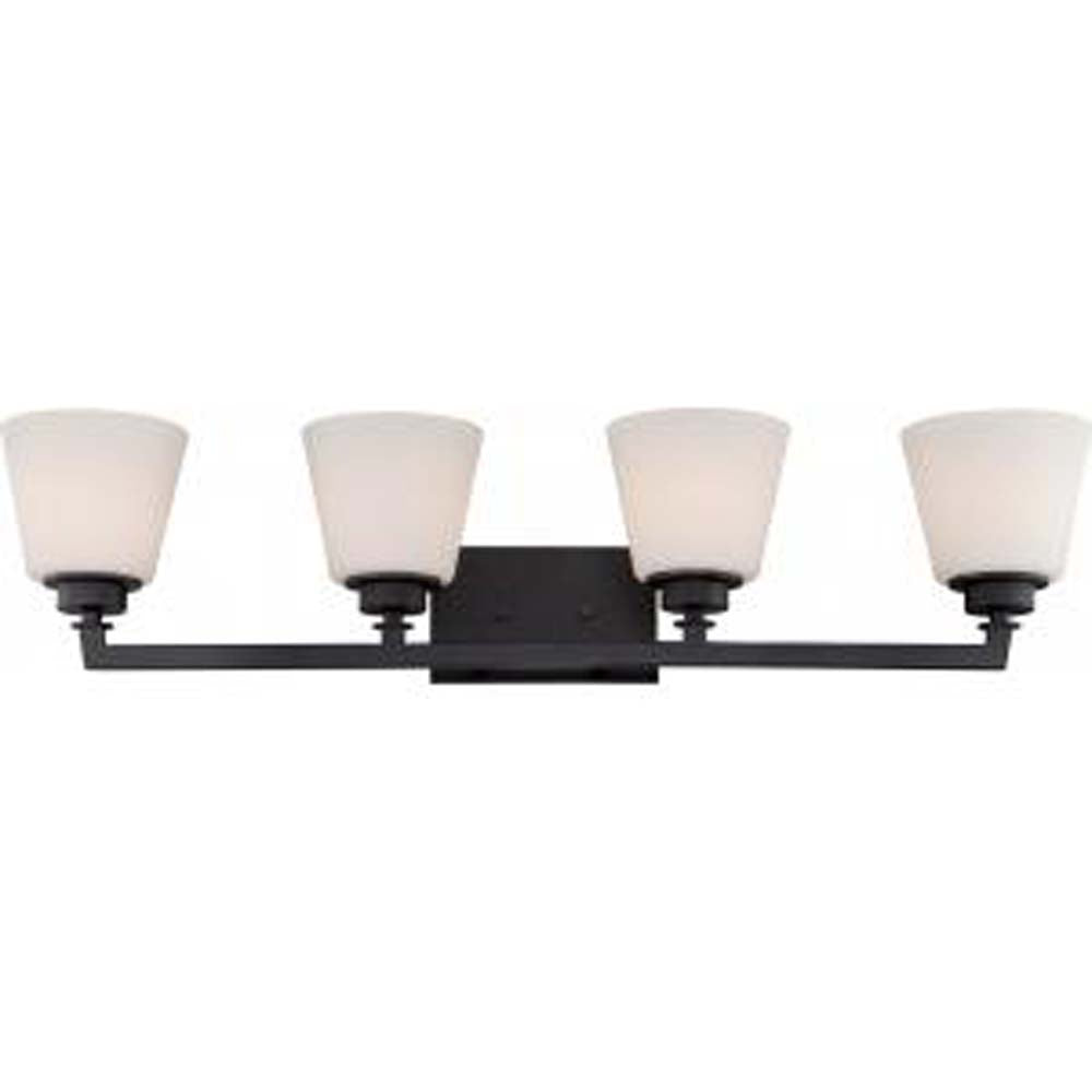 Nuvo Mobili 4-Light Vanity Fixture w/ Satin White Glass in Aged Bronze Finish