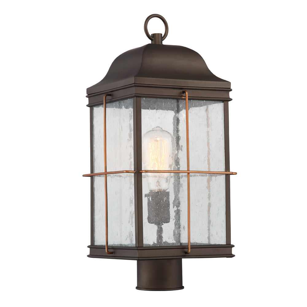 Howell 1-Light Post Lantern Light Fixture in Bronze with Copper Accents Finish