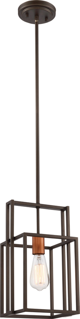 Lake 1-Light Mini-Pendant Light Fixture in Bronze with Copper Accents Finish