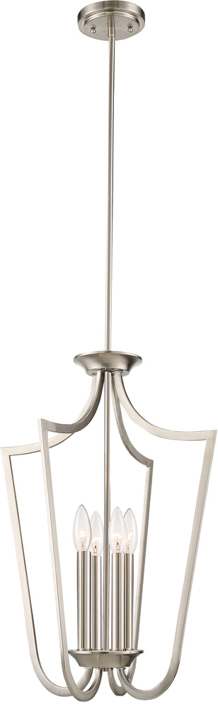 Nuvo Laguna 4-Light Cage Pendant Fixture w/ White Glass in Brushed Nickel Finish