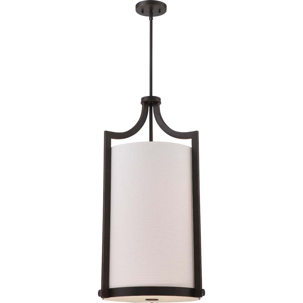 Nuvo Meadow 4-Light Large Foyer Pendant w/ White Fabric Shade in Russet Bronze