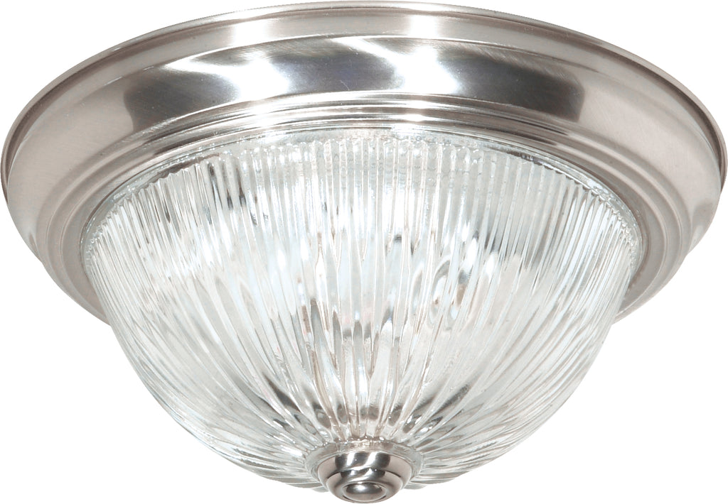 Nuvo 2-Light 11" Flush Mount Fixture w/ Clear Ribbed Glass in Brushed Nickel