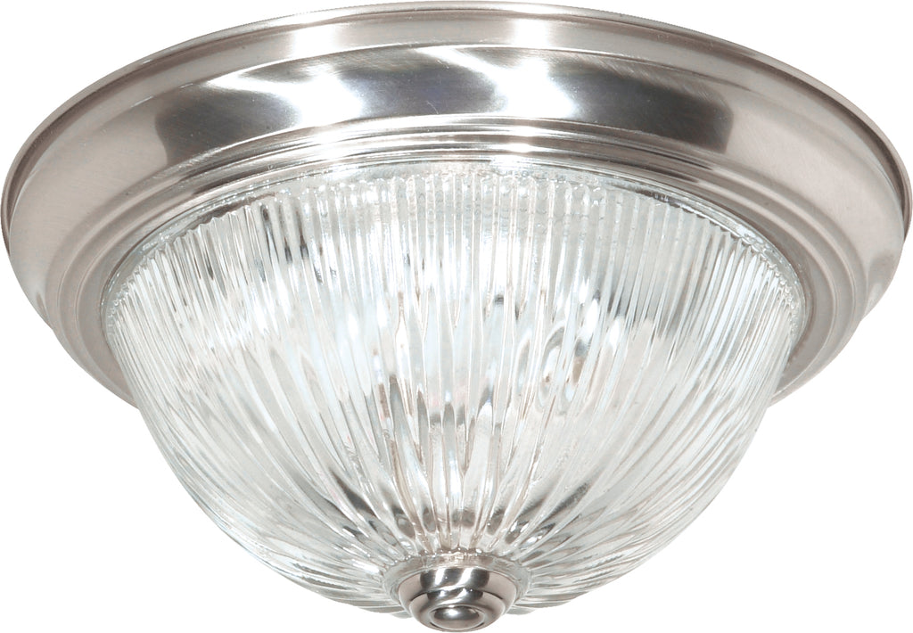 Nuvo 2-Light 13" Flush Mount Fixture w/ Clear Ribbed Glass in Brushed Nickel