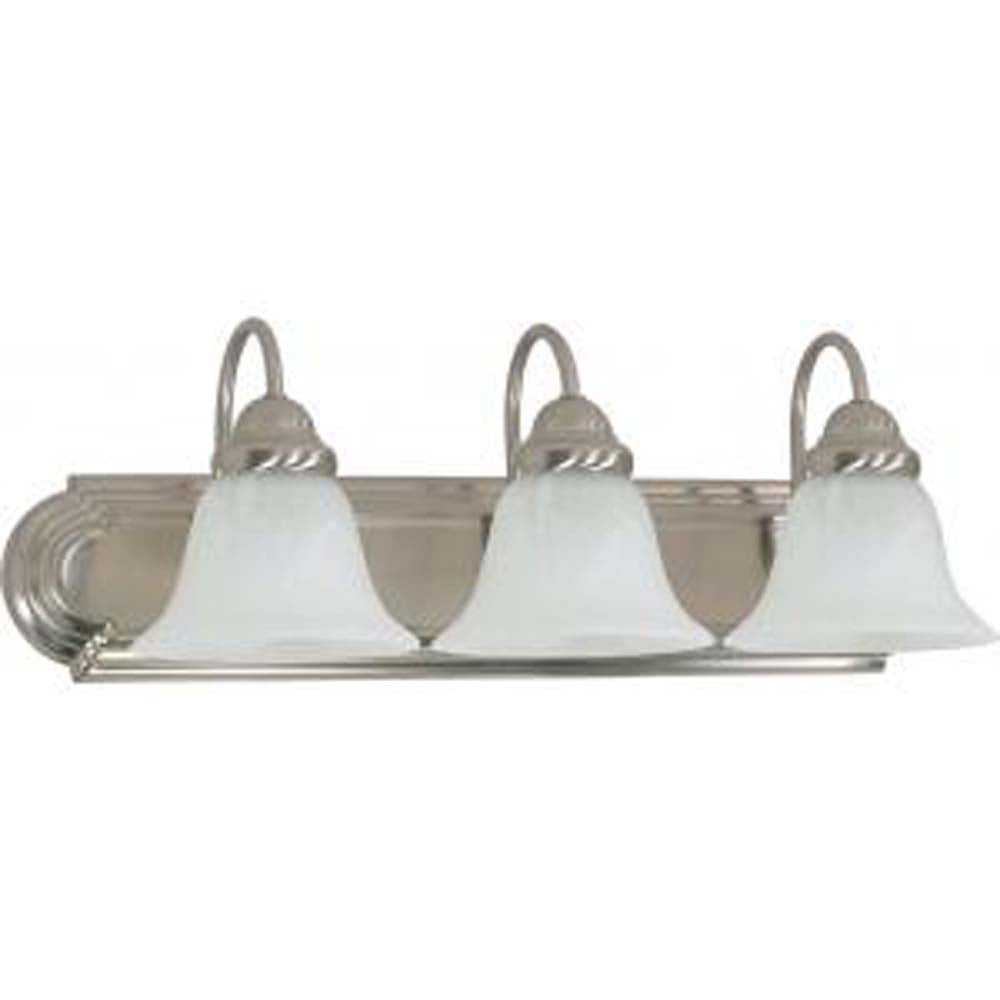 Nuvo 3-Light 24" Vanity Fixture w/ Alabaster Glass Bell Shades in Brushed Nickel