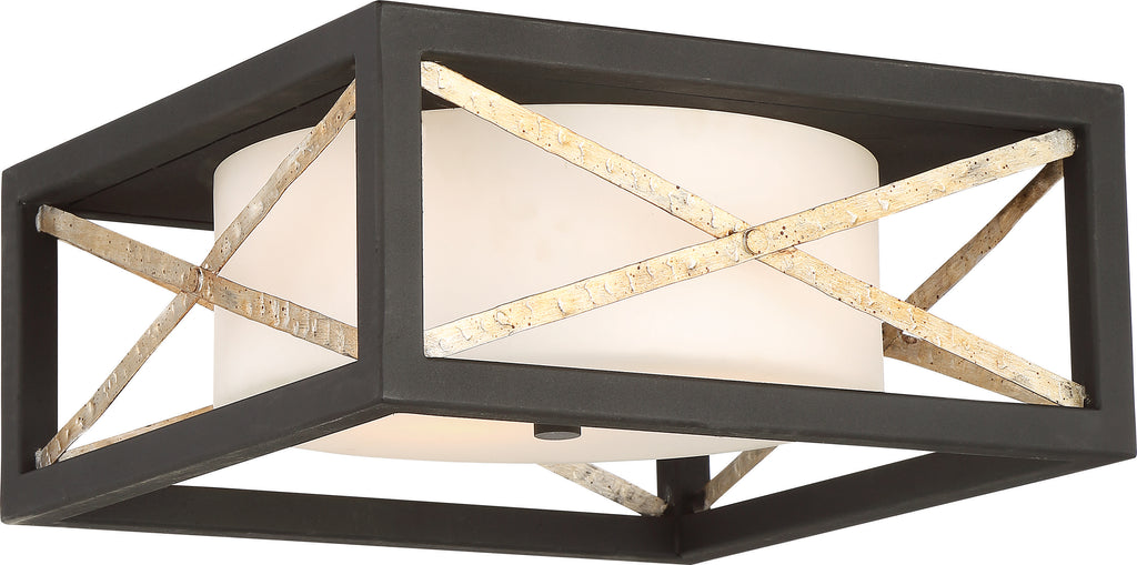 Boxer 2-Light Flush Mounted in Matte Black / Antique Silver Accents Finish