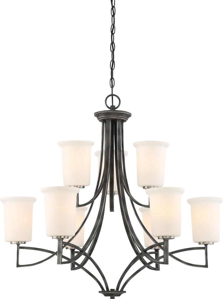 Chester 9-Light Hanging Mounted Chandelier Light Fixture in Iron Black Finish