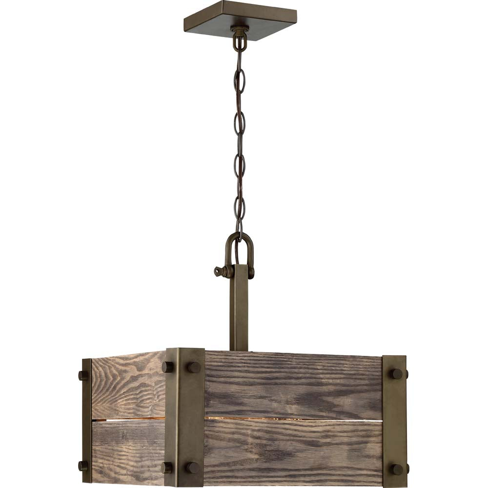 Nuvo Winchester 15" 4-Light Square Pendant w/ Aged wood in Bronze Finish