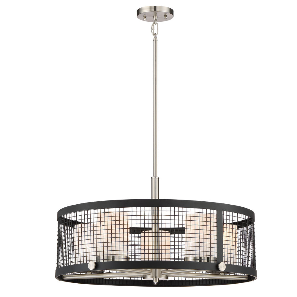 Pratt 5-Light Pendant Light Fixture in Black with Brushed Nickel Accents Finish