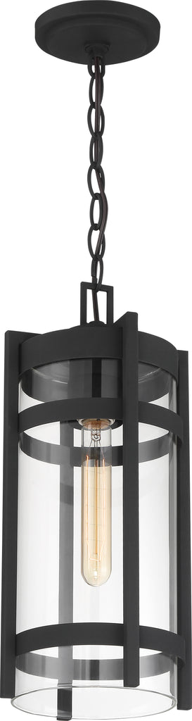 Nuvo Tofino 1-Light Hanging Lantern w/ Clear Seeded Glass in Textured Black