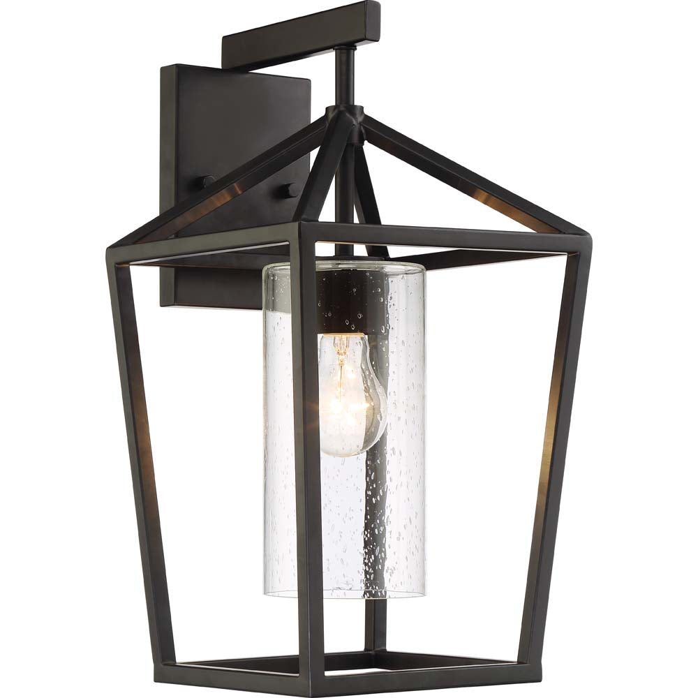 Nuvo Hopewell 1-Light Large Wall Lantern w/ Clear Seeded Glass in Matte Black
