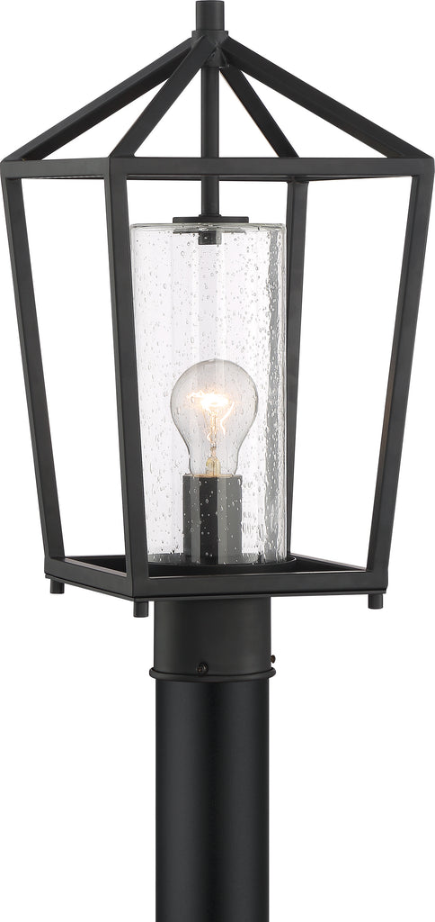 Nuvo Hopewell 1-Light Post Lantern w/ Clear Seeded Glass in Matte Black