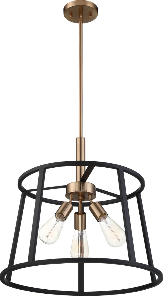 Nuvo 60w A19 Chassis Pendants 3-Light 120v Copper Brass & Matte Black finish