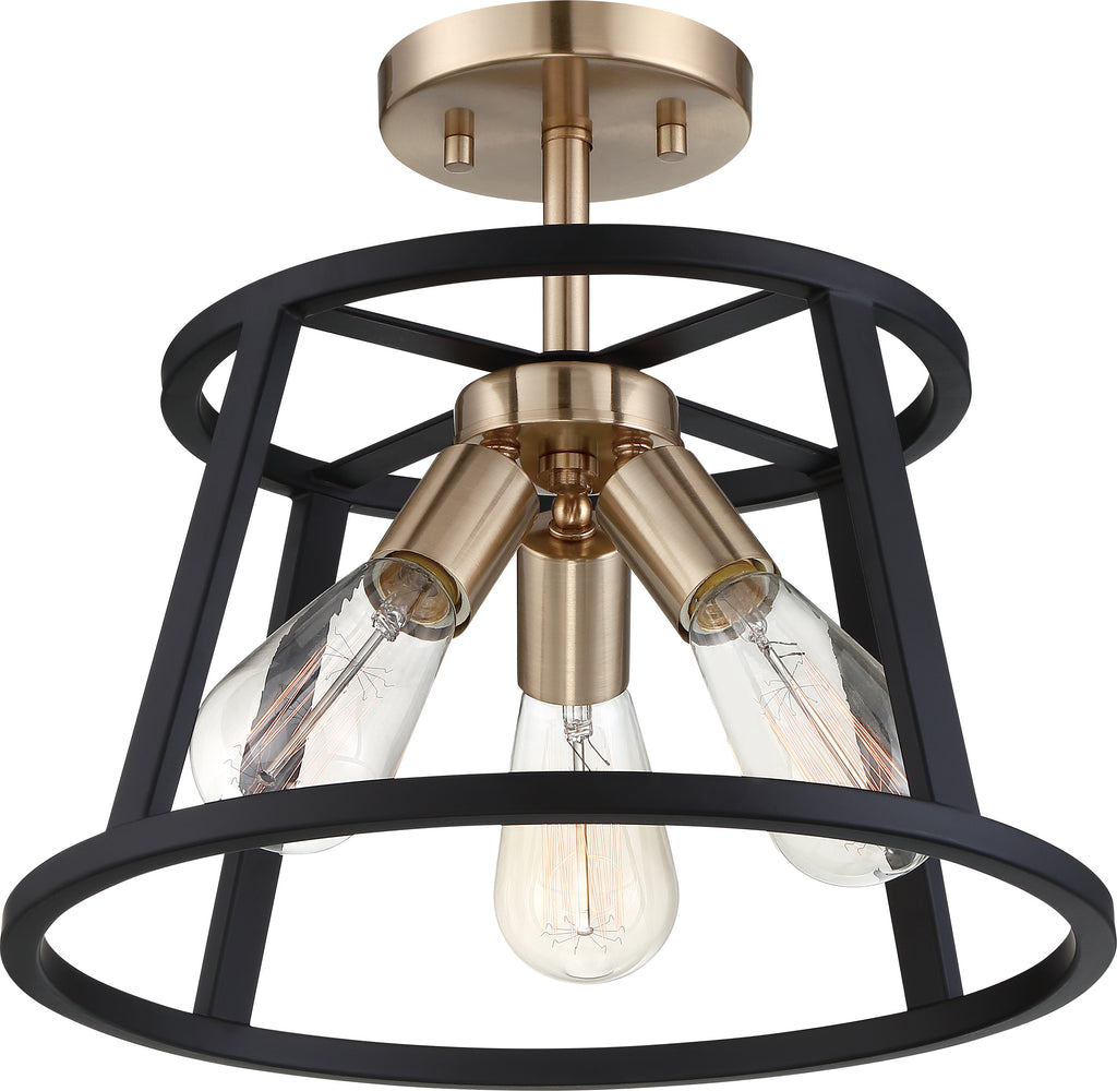 Nuvo 60w A19 Close-To-Ceiling Flush 120v Copper Brass & Matte Black finish