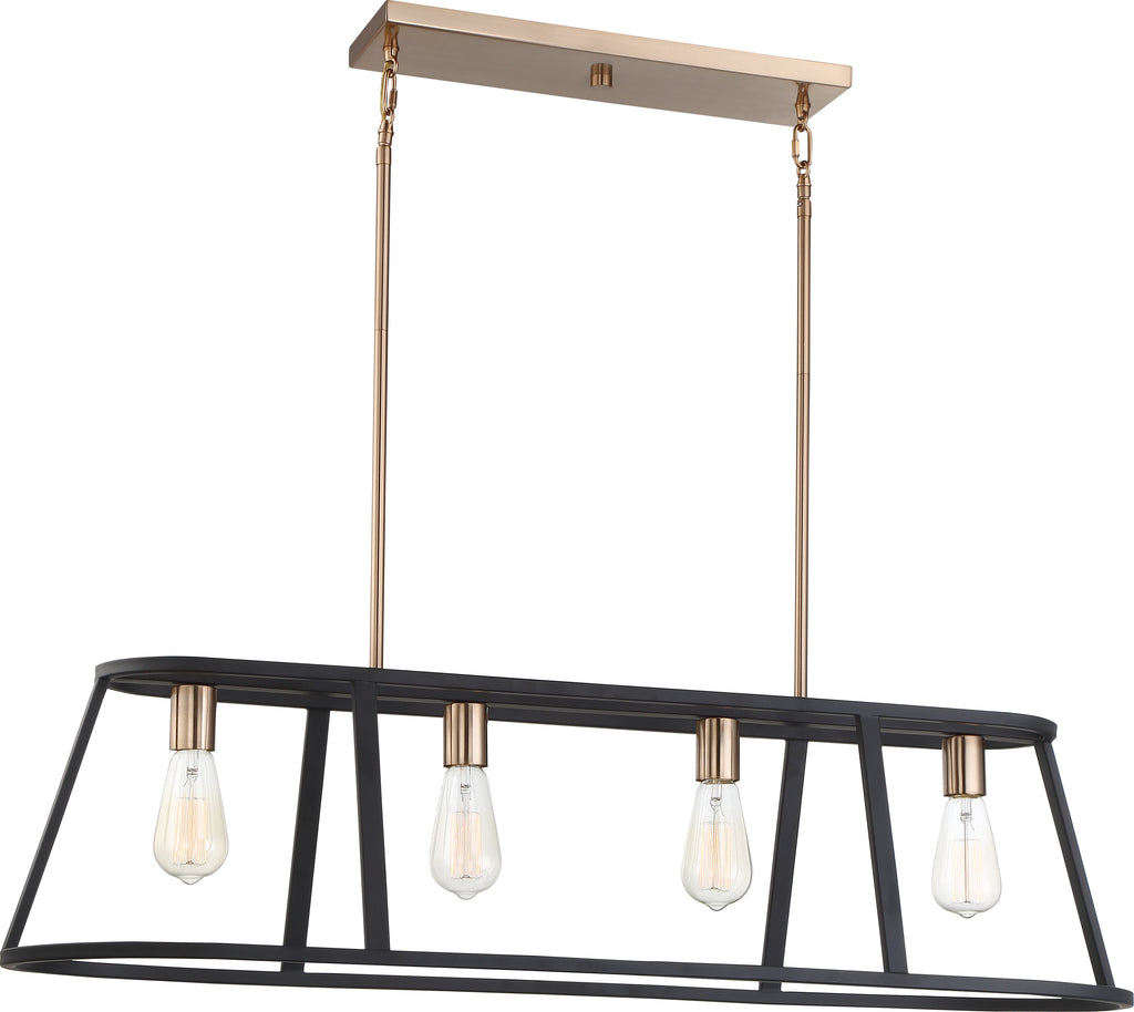 Nuvo 60w A19 Island Pendants 4-Light 120v Copper Brass & Matte Black finish