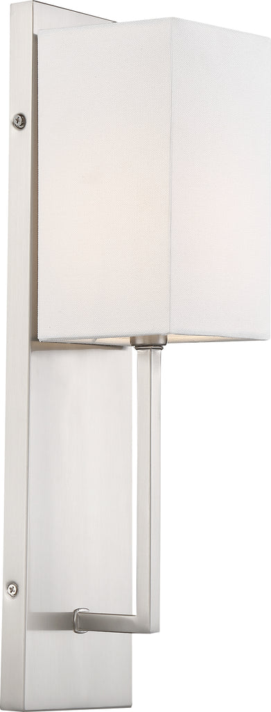 Nuvo 60w Type B Vesey Wall 1-Light 120v Brushed Nickel & White Fabric Shade