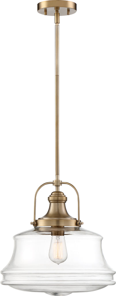 Nuvo 100W A19 Basel Pendants 1-Light 120v Burnished Brass & Clear Shade