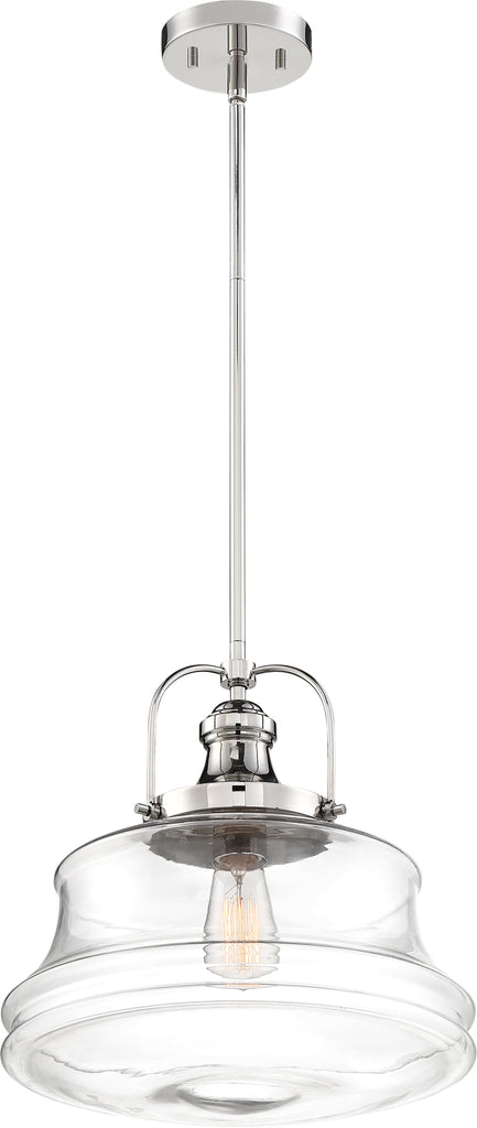 Nuvo 100W A19 Basel Pendants 1-Light 120v Polished Nickel & Clear Shade