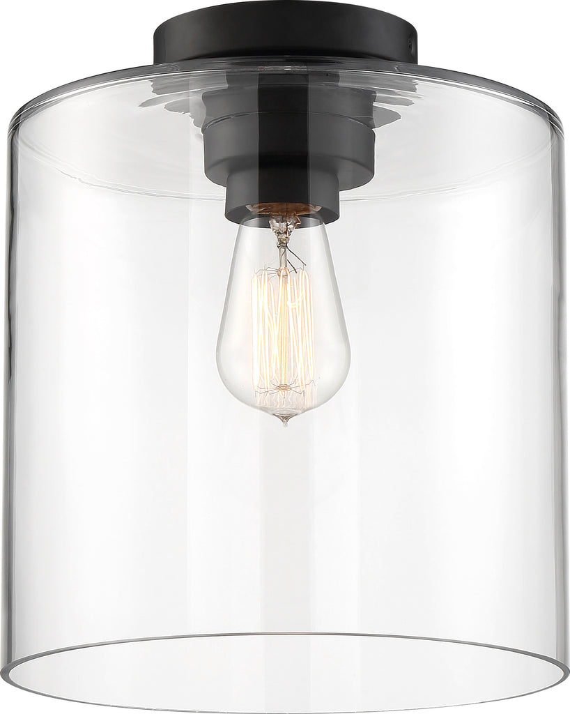 Nuvo 100W A19Close-To-Ceiling Flush 120v Matte Black & Clear Shade