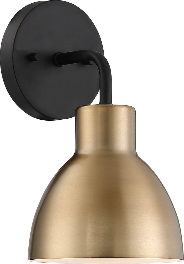 Nuvo 100W A19 Sloan Wall 1-Light 120v Matte Black & Burnished Brass Shade