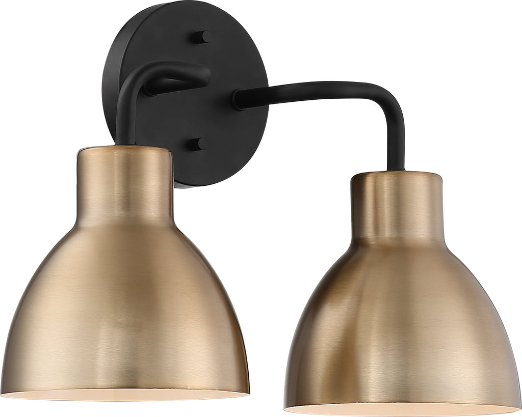 Nuvo 100W A19 Sloan Wall 2-Light 120v Matte Black & Burnished Brass Shade