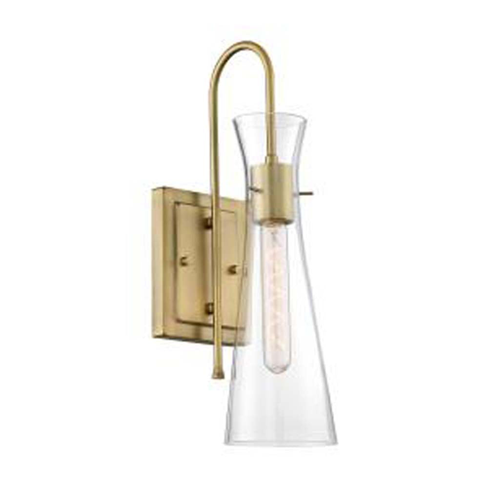 Nuvo Bahari 1-Light wall Sconce w/ Clear Glass in Vintage Brass Finish