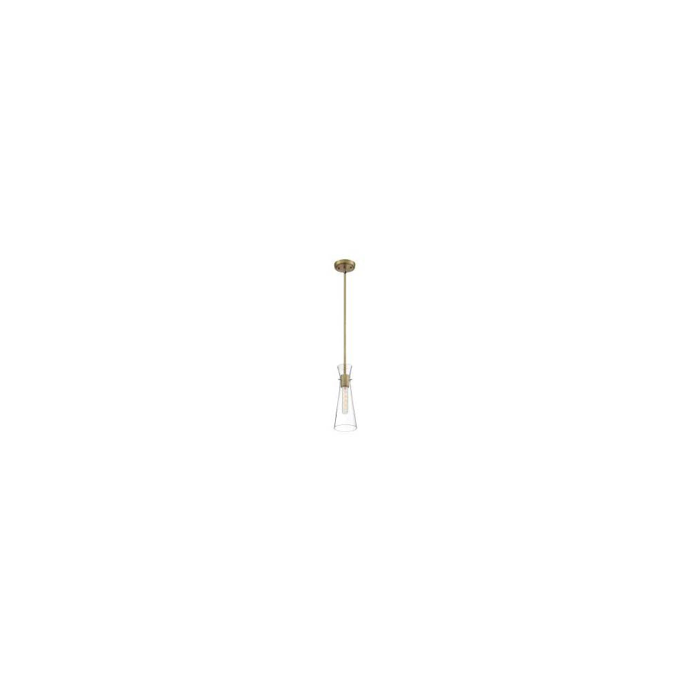 Nuvo Bahari 1-Light Mini Pendant w/ Clear Glass in Vintage Brass Finish