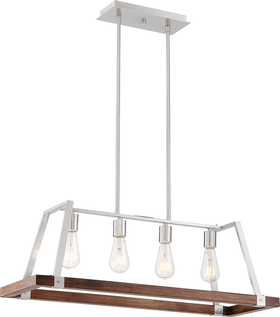 Nuvo 60w A19 Outrigger Pendants 4-Light 120v Brushed Nickel Nutmeg Wood finish
