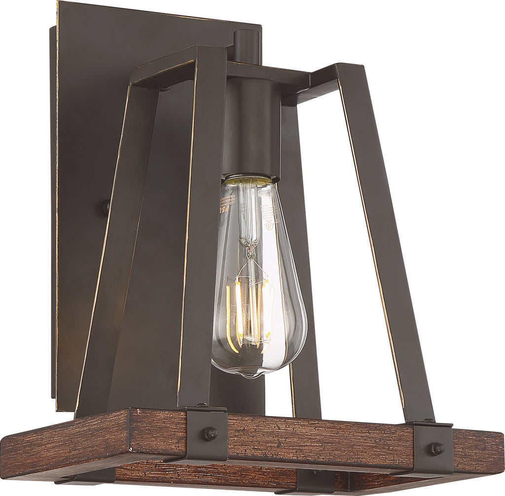 Nuvo 60w A19 Outrigger Wall 1-Light 120v Mahogany Bronze Nutmeg Wood finish