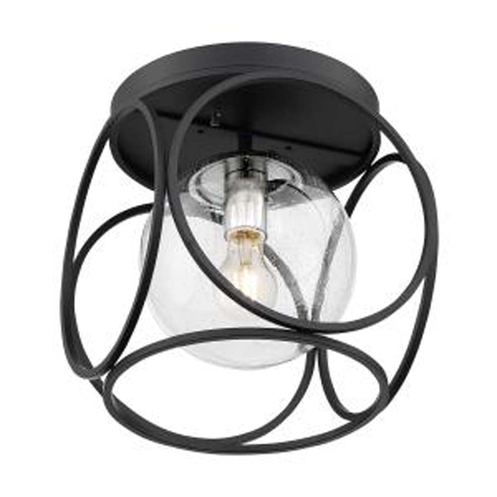 Nuvo Aurora 1-Light Flush Mount w/ Seeded Glass Black in Polished Nickel Finish