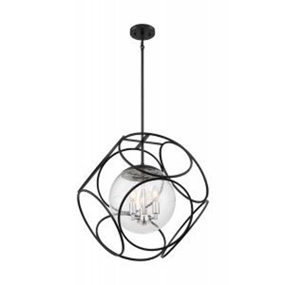 Nuvo Aurora 3-Light Pendant w/ Seeded Glass Black in Polished Nickel Finish