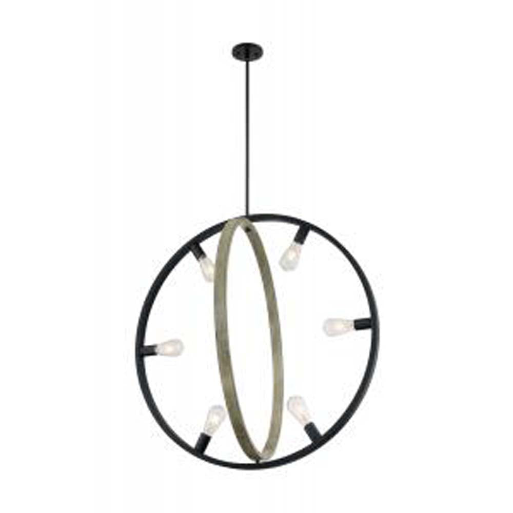 Nuvo Augusta 6-Light Pendant w/ Black & Wood Finish