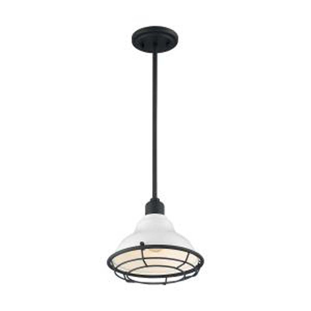 Nuvo Newbridge 1-Light Small Pendant w/ Gloss White & Black Accents Finish