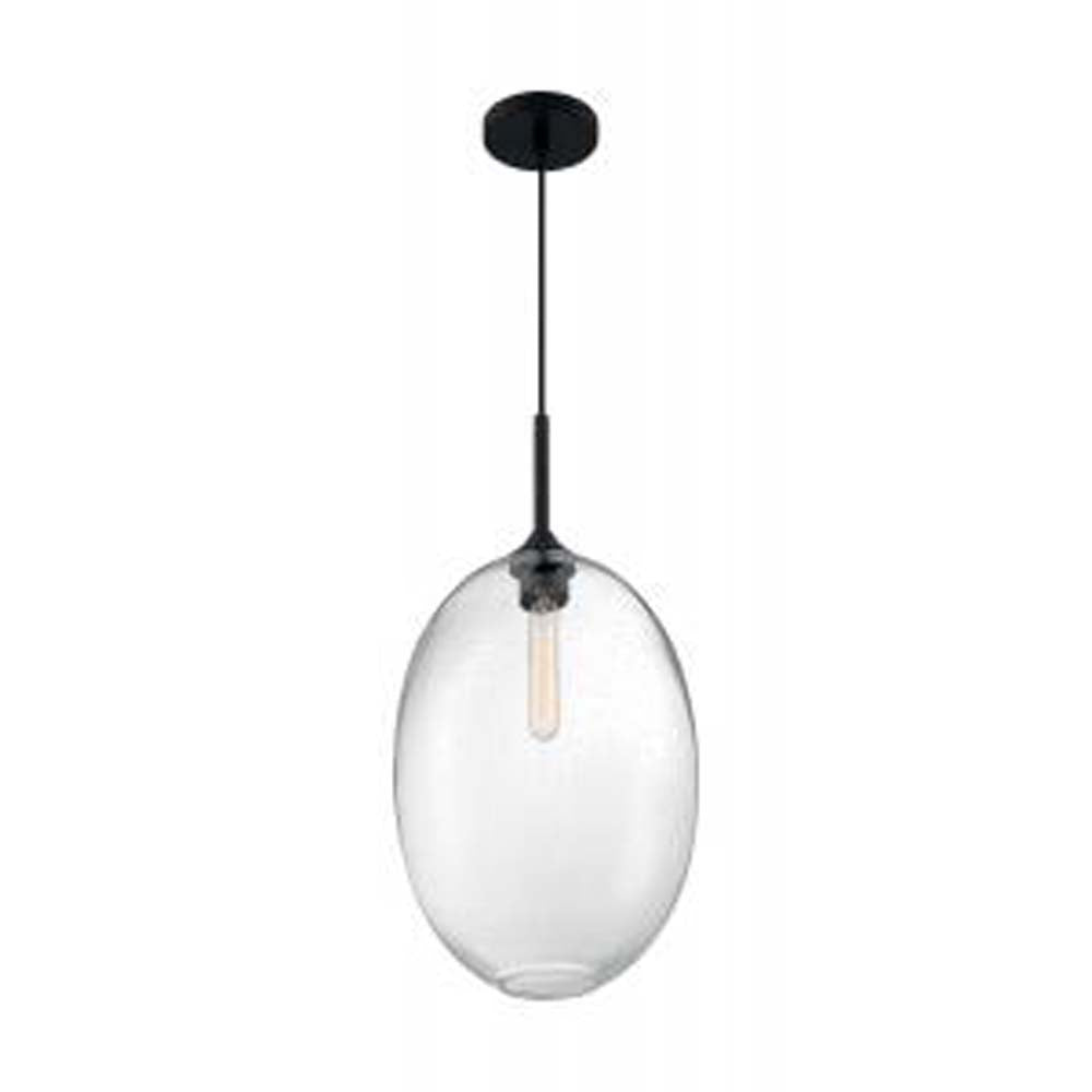 Nuvo Aria 1-Light Large Pendant w/ Seeded Glass in Matte Black Finish
