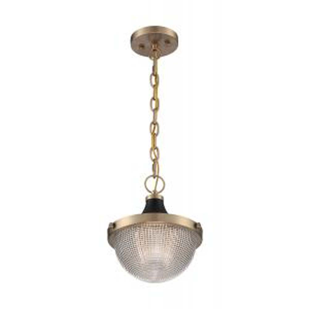 Nuvo Faro 1-Light Small Pendant w/ Clear Prismatic Glass in Burnished Brass