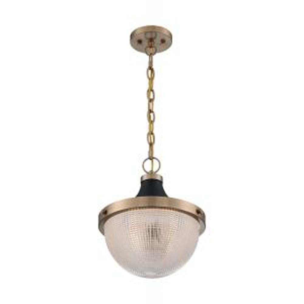 Nuvo Faro 1-Light Large Pendant w/ Clear Prismatic Glass in Burnished Brass