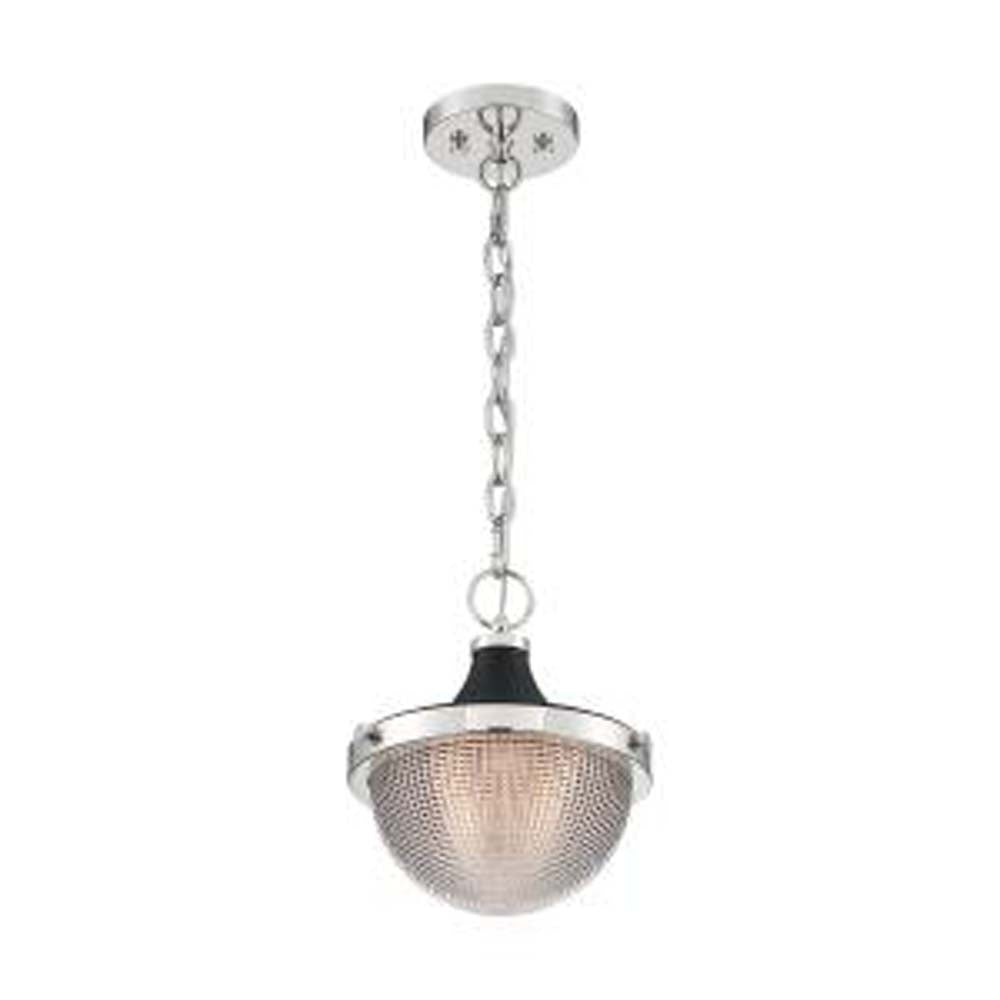 Nuvo Faro 1-Light Small Pendant w/ Clear Prismatic Glass in Polished Nickel