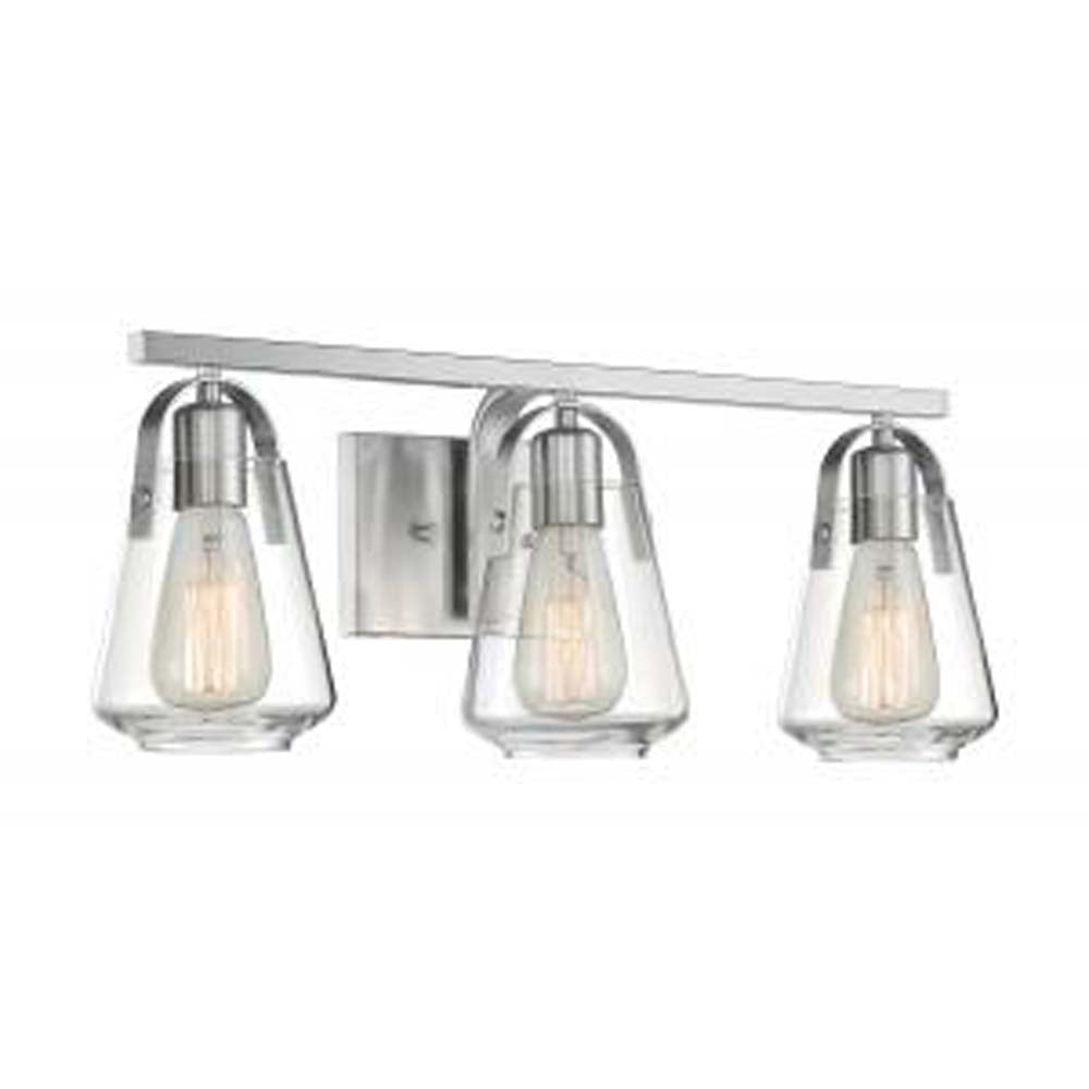 Nuvo Skybridge 3-Light Vanity w/ Clear Glass in Brushed Nickel Finish